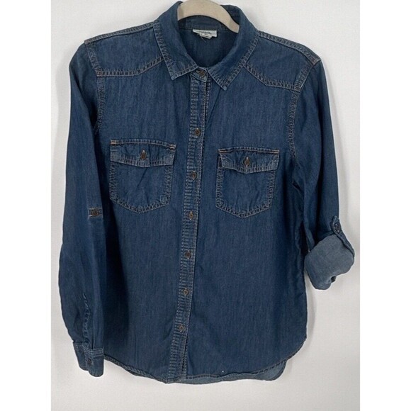 ANA A New Approach Shirt Women Small Blue Denim Button Up Long Sleeve‎ Collared - Picture 1 of 7